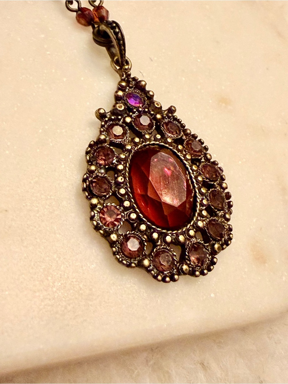 Vintage Avon Purple Rhinestone Filigree Statement Pendant Necklace - Picture 7 of 9
